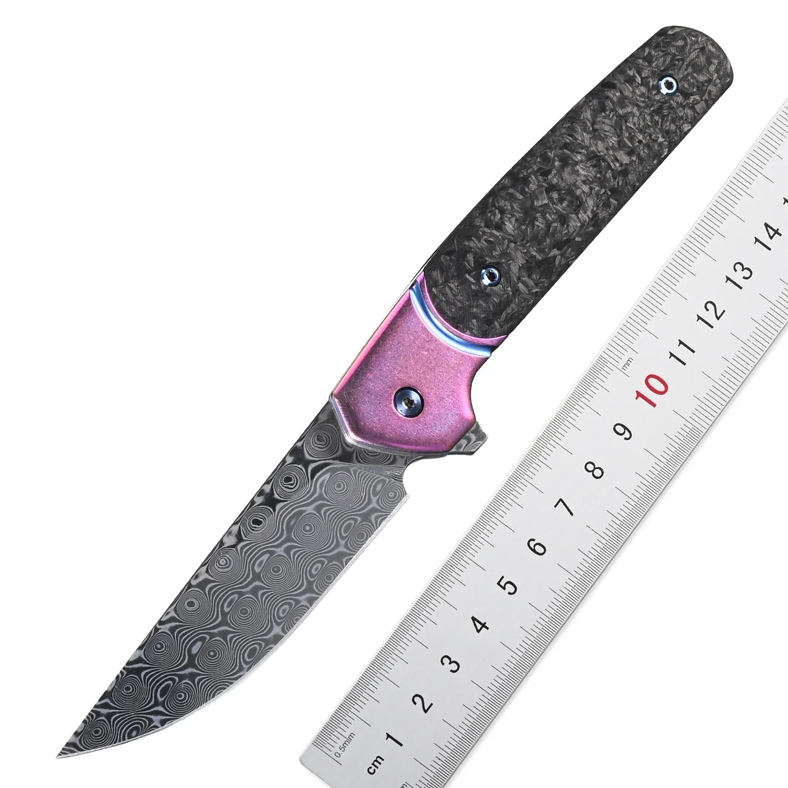 Sitivien ST252 Pocket Folding Knife Damascus Blade Titanium Carbon Fiber Handle EDC Knifes for Camping Hiking Working Gift