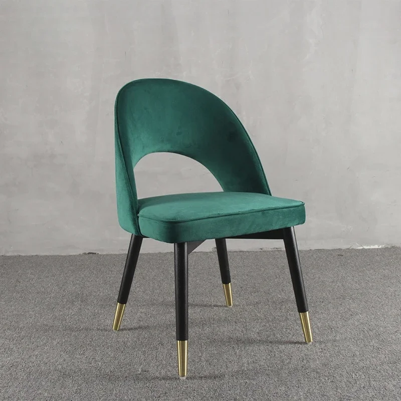 Nordic chair, dark green backrest hollow coffee shop restaurant solid wood Nordic chair