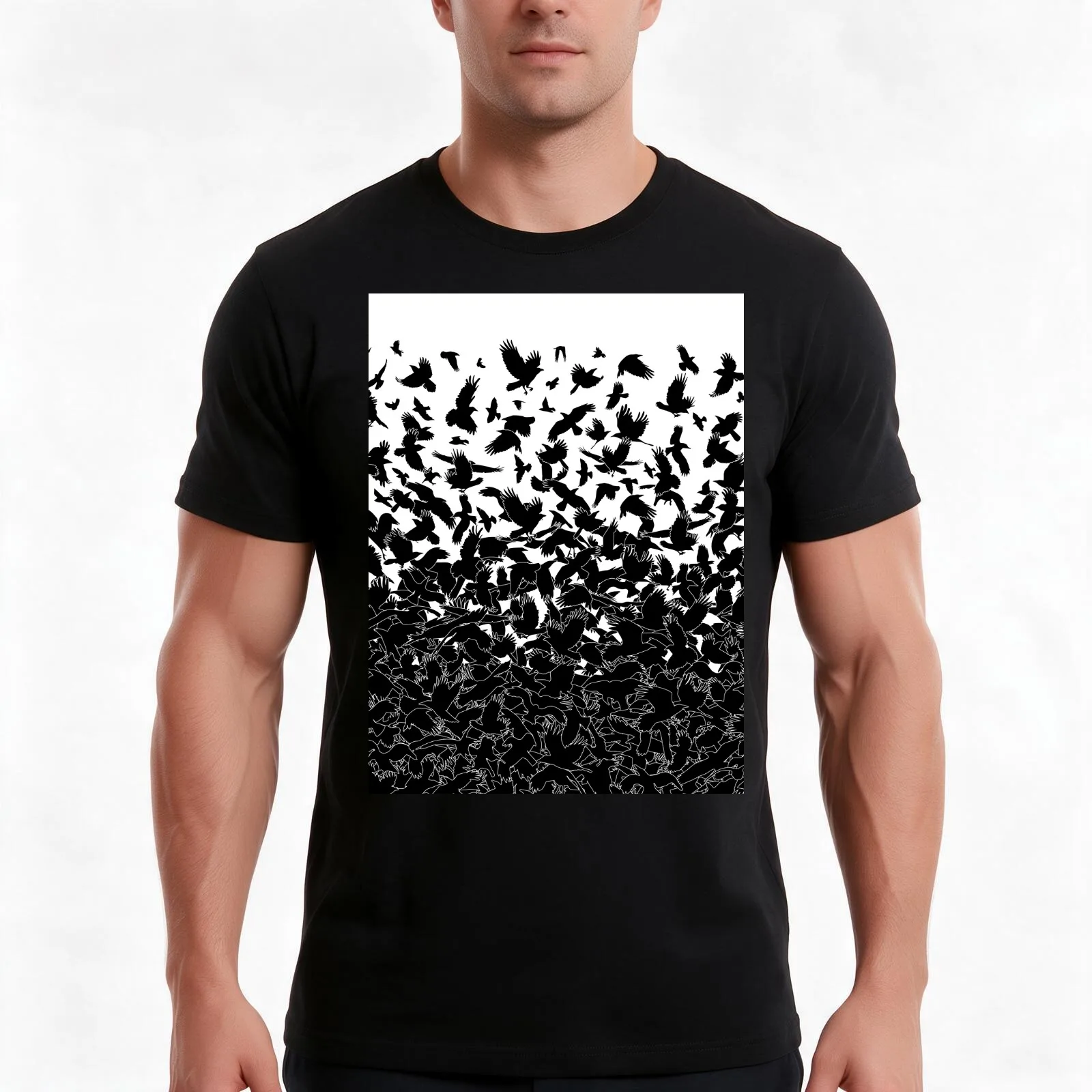Raven Crow Flying Birds Abstract Goth Halloween Pattern T-Shirt Summer Casual Cotton Tee Oversized Streetwear Tops