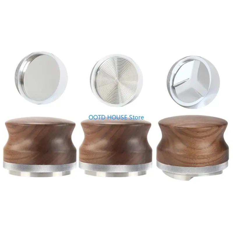 

103A Stainless Steel Coffee Tamper 53mm Walnut Coffee Powder Hammer Distributor