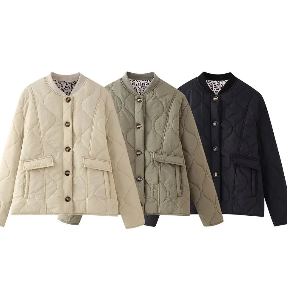 Women's Leopard Print Retro Spliced Casual Cotton Jacket Warm Women's Suit 2025 Autumn And Winter Fashion Girl Chic Clothing