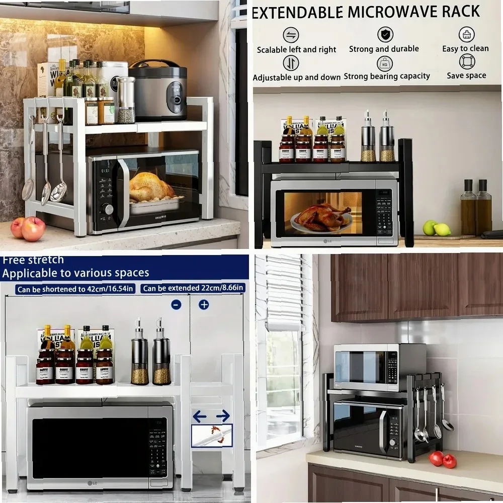 

Expandable Microwave Shelf Kitchen Storage Rack Carbon Steel Thickened Microwave Oven Rack Rice Cooker Baking Storage Rack