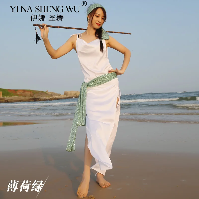 Eleganter langer Rock, Bauchtanz-Robe für Damen mit halben Ärmeln, modales Performance-Kleid für Erwachsene, Wettkampf-Übungskleidung