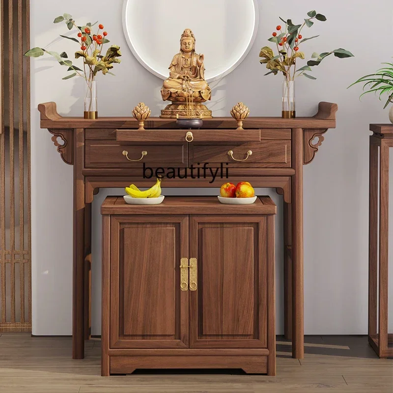 New Chinese Style Buddha Shrine Solid Wood Altar Incense Burner Table Domestic Buddhist Hall Modern Minimalist Altar Altar