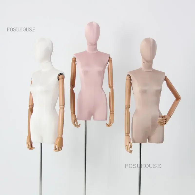 High-quality Wooden Arms Fabric Cover Female Head Full Cloth Mannequin Body Metal Base Wedding Display Women Model N