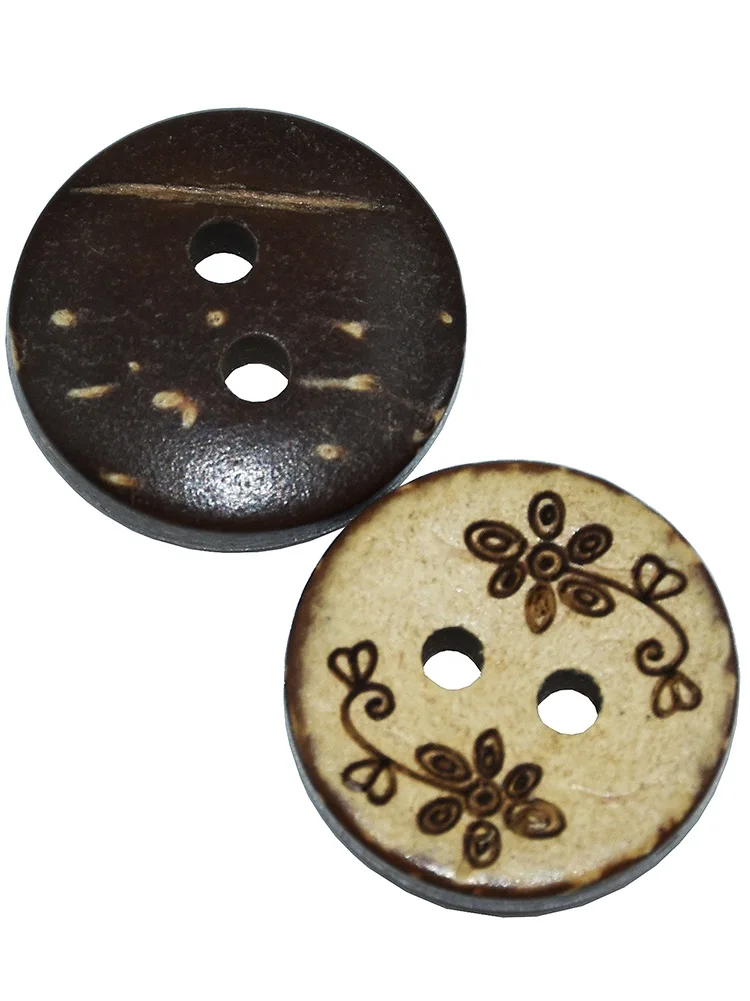 

Natural Laser Flower Round Coconut Shell Buttons, Sewing Accessories for Kids, Wood Button, 2 Holes, 15PCs, 30PCs, 50PCs, 15mm