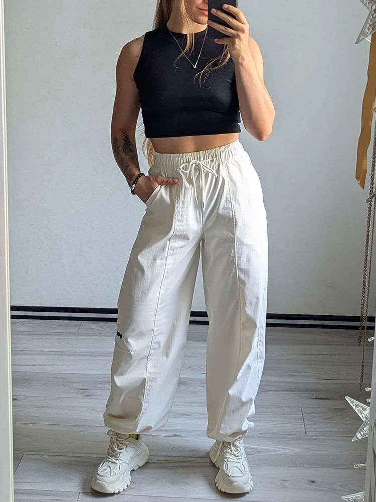 Blue Straight Pants For Women Elastic Wiast Jogger Quick-dry Sweatpants Baggy Embroidery Trousers Ladies Wide Leg Sport Pants