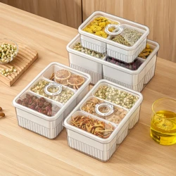 Transparent Divided Storage Box Food Storage Containers For Fruits Nuts Snacks Vegetable Fresh-keeping Refrigerator Storage Box