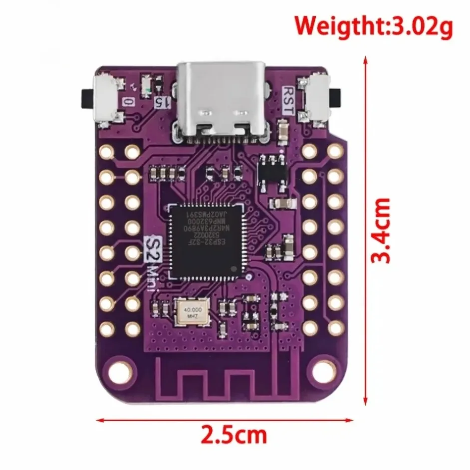 บอร์ด S2 Mini WIFI ใช้ชิป ESP32 รุ่น ESP32-S2FN4R2 หน่วยความจำแฟลช 4MB หน่วยความจำ PSRAM 2MB รองรับ MicroPython สำหรับ Arduino ใช้งานร่วมกันได้ อัปเกรดจาก D1 Mini