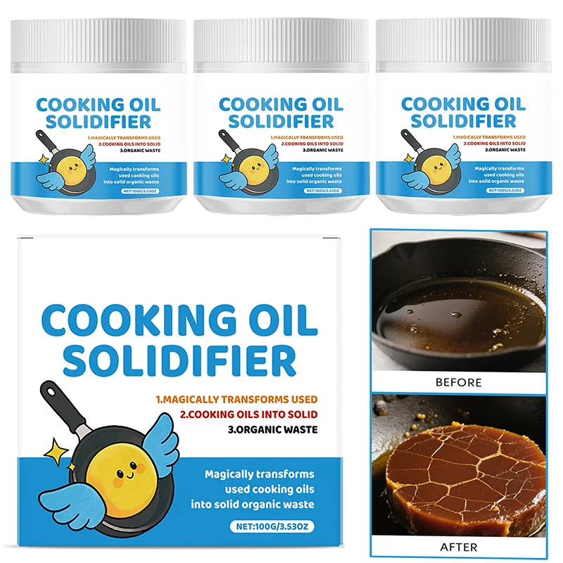 100g/Caja Nuevo Solidificador de Aceite Usado, Endurecedor de Grasa y Aceite de Fritura, Limpiador Multiusos para Aceite Vegetal y Aceite de Canola para Freidoras de Cocina