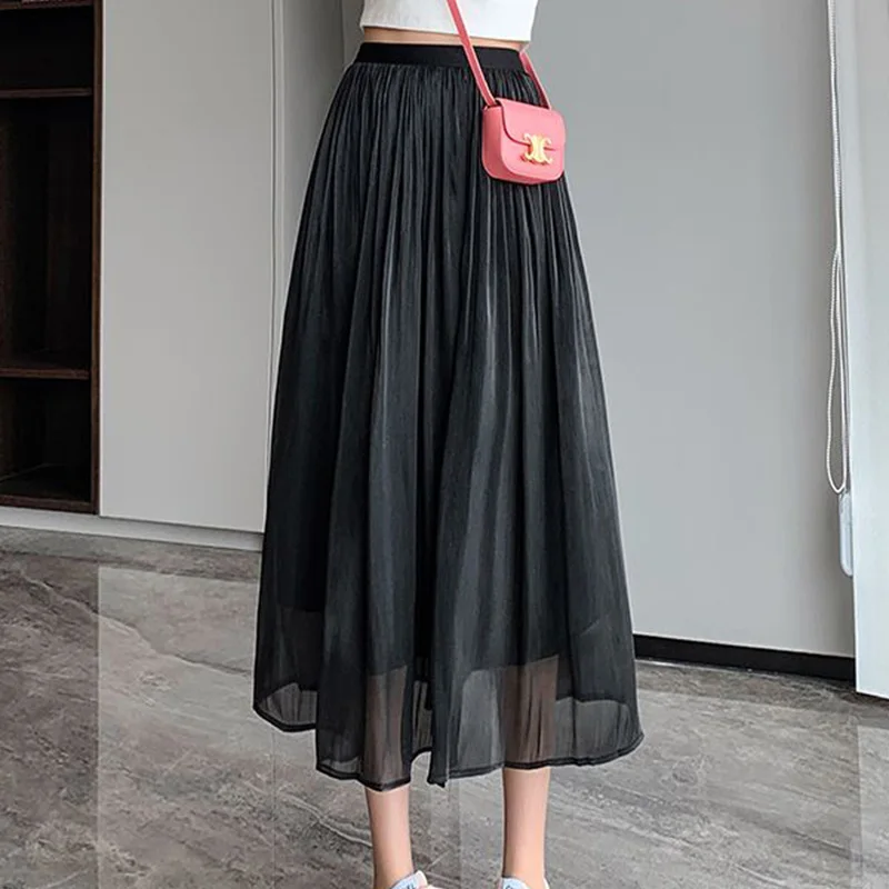 Tulle Solid Skirts Women Elegant Summer Loose High Waist Casual Mesh Dress Pretty Style Skinny Beach Vacation Lady Skirts