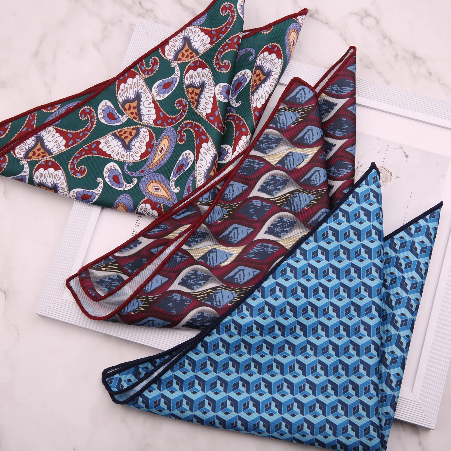 2Pcs Men's Pocket Towel Breast Handkerchief Business Suit Groom Digital Single-sided Printed Large Square