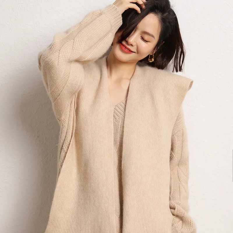 High Quality Soft Glutinous Loose and Style Solid Color Large Hemp Flowers Knitted Sweater Autumn Winter Women's Thickened Warm