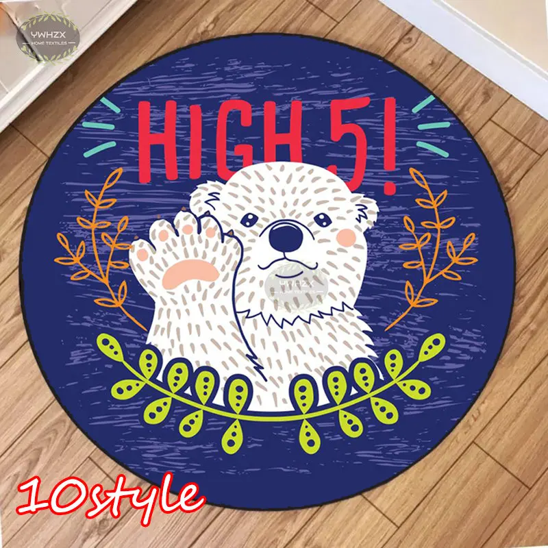 Cartoon Animal Round Carpet Children's Bedroom Kids Crawl Non-slip Floor Mats Living Room Rocking Chair Large Rugs Home Decor