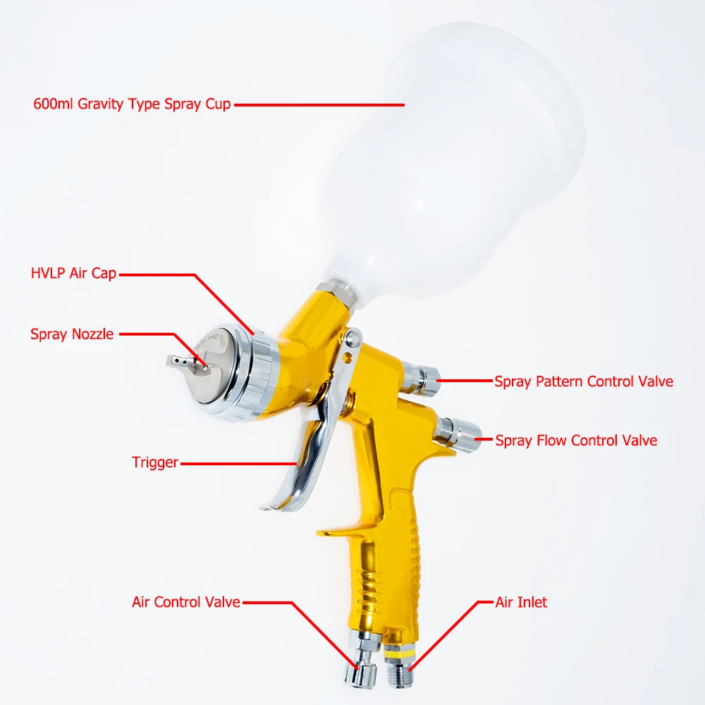 High Quality Spray Gun For Cars 1.3/1.8mm Nozzle Gold Painting Gun With Mixing Cup Water Based Air Spray Gun Airbrush