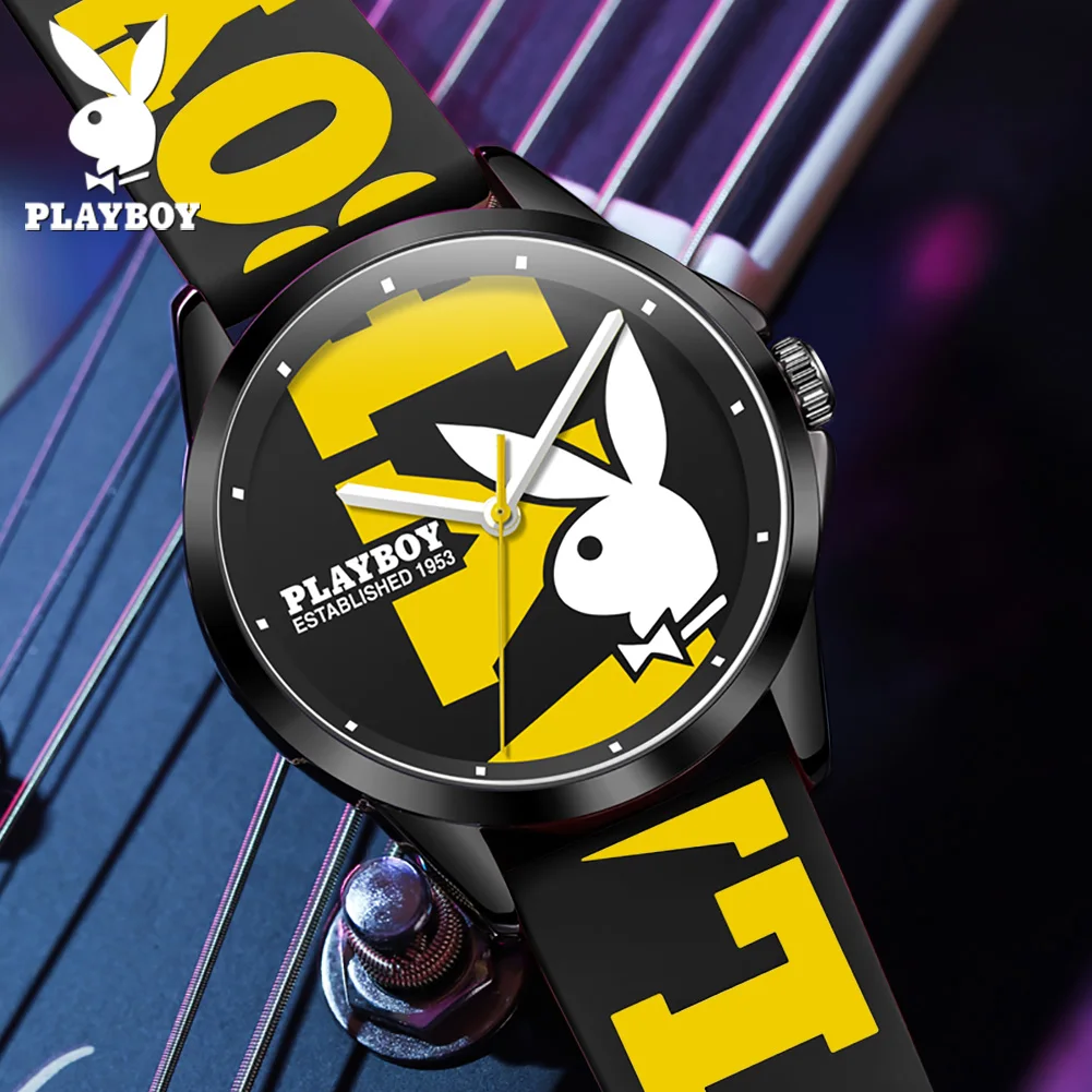 PLAYBOY New Fashion Trend Quartz Watch for Men Waterproof Silicone Strap Wrist Watch Men High Quality Elegant Luxury Man Watch