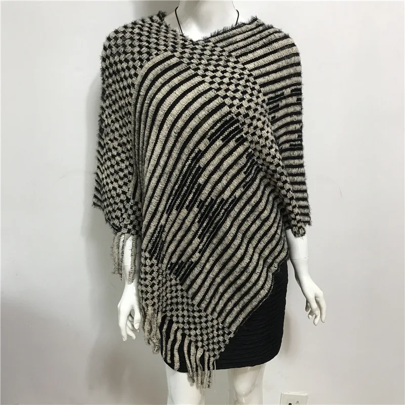 Primavera autunno nuovo scollo a v diamante striscia nappa mantello femminile maglione donna maglia Poncho mantello Pullover scialle rosa