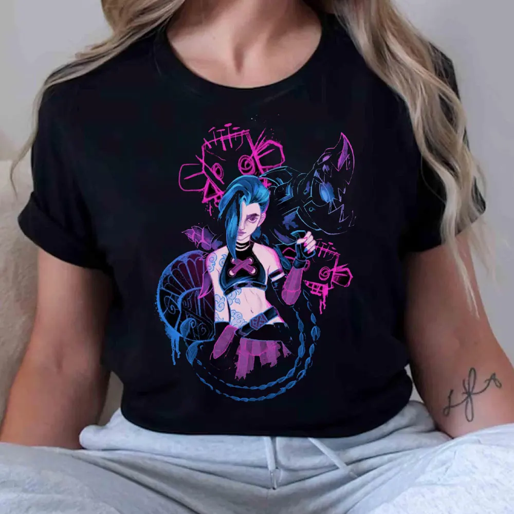 Arcane T Shirts Men Women Tee Tops Enjoy Insanity Grazy Powder Jinx Arcane Lea#GUE of Legend#s Shir High Quality Cotton Tshirt