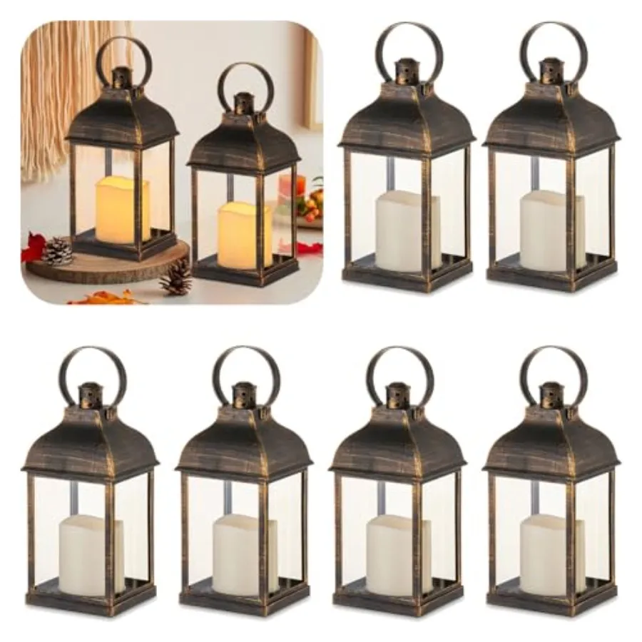Wedding Decor Lanterns: 6 Pcs LED Flameless Decorative Indoor Outdoor Rustic Candle Holder Bulk for Tables Centerpieces