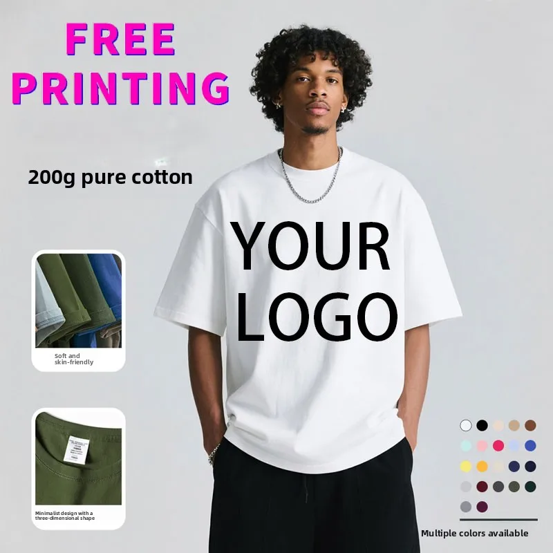 

200 г на заказ для женщин и мужчин с индивидуальным принтом из 100% хлопка с коротким рукавом и логотипом, брендовая текстовая футболка, персонализированная графическая одежда