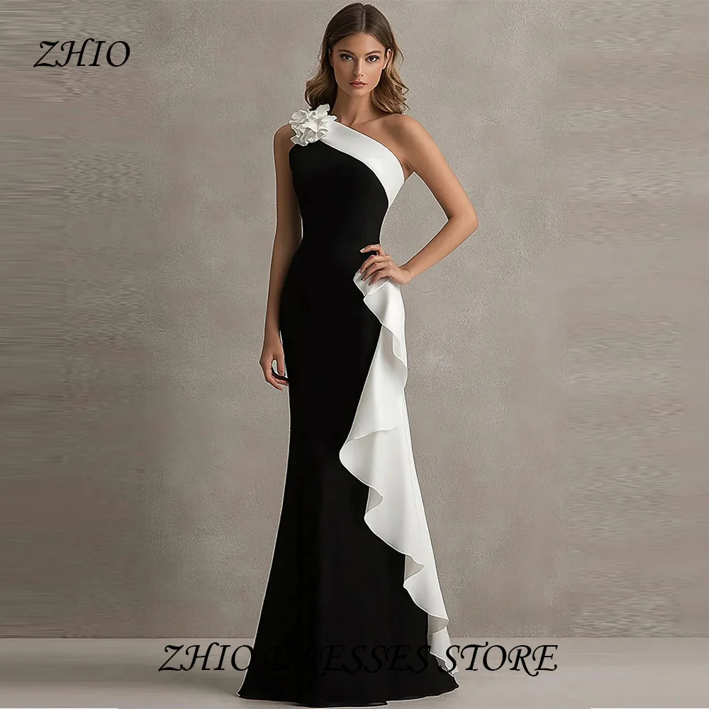 

ZHIO Elegant Black White Floral Celebrity Dress Mermaid Contrast Color Ruffled Sleeveless Formal Evening Dress Customized
