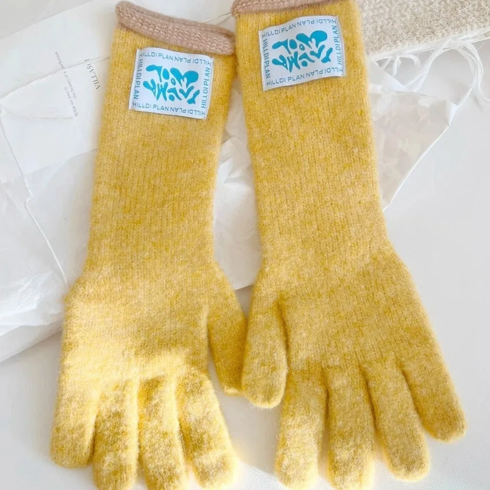 Trendy Mid-Length Warm Gloves Dopamine Colors Color-Blocking Touch Screen Gloves Comfortable Curly Design Knitted Gloves Women