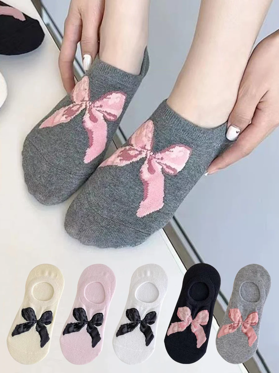 

5 Pairs Of Summer And Autumn Women's Cute And Fresh Regular Anti Slip Shallow Bow Boat Scks
