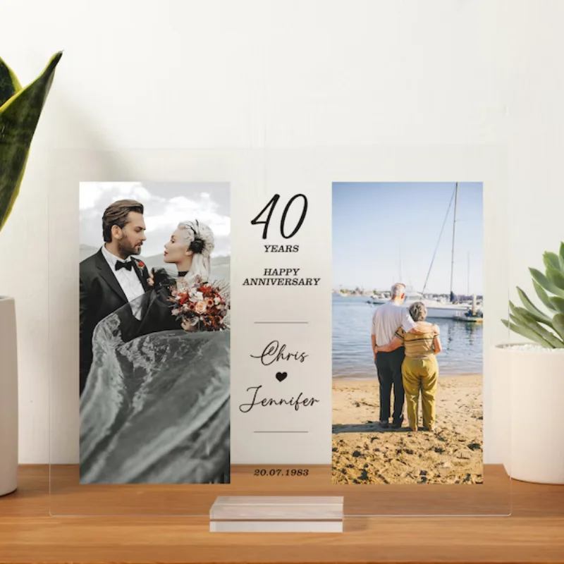 

Personalized Acrylic Plaque Photo Wood Stand Custom Couple Friend and Family Picture Frame Anniversary Board Memorial Best Gift