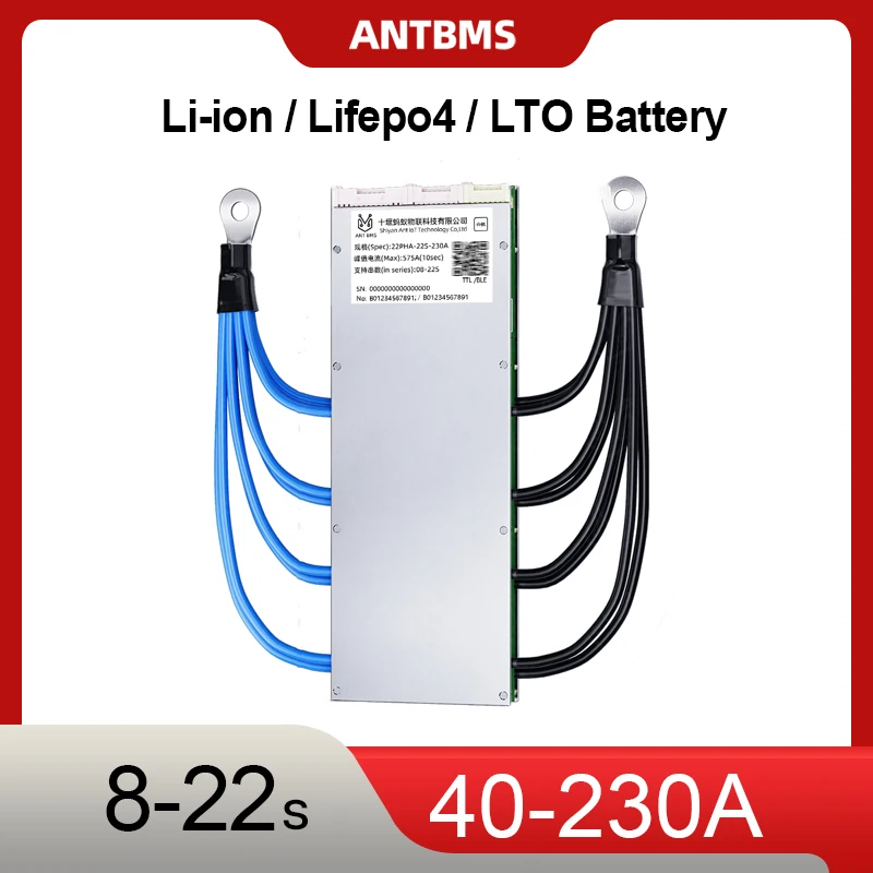 

Умная BMS ANT 8-22S 24-72В с управлением через приложение по Bluetooth и UART для LiFePO4/Li-ion/LTO, бесплатное ПО, 40А 80А 110А 130А 170А 220А 340А
