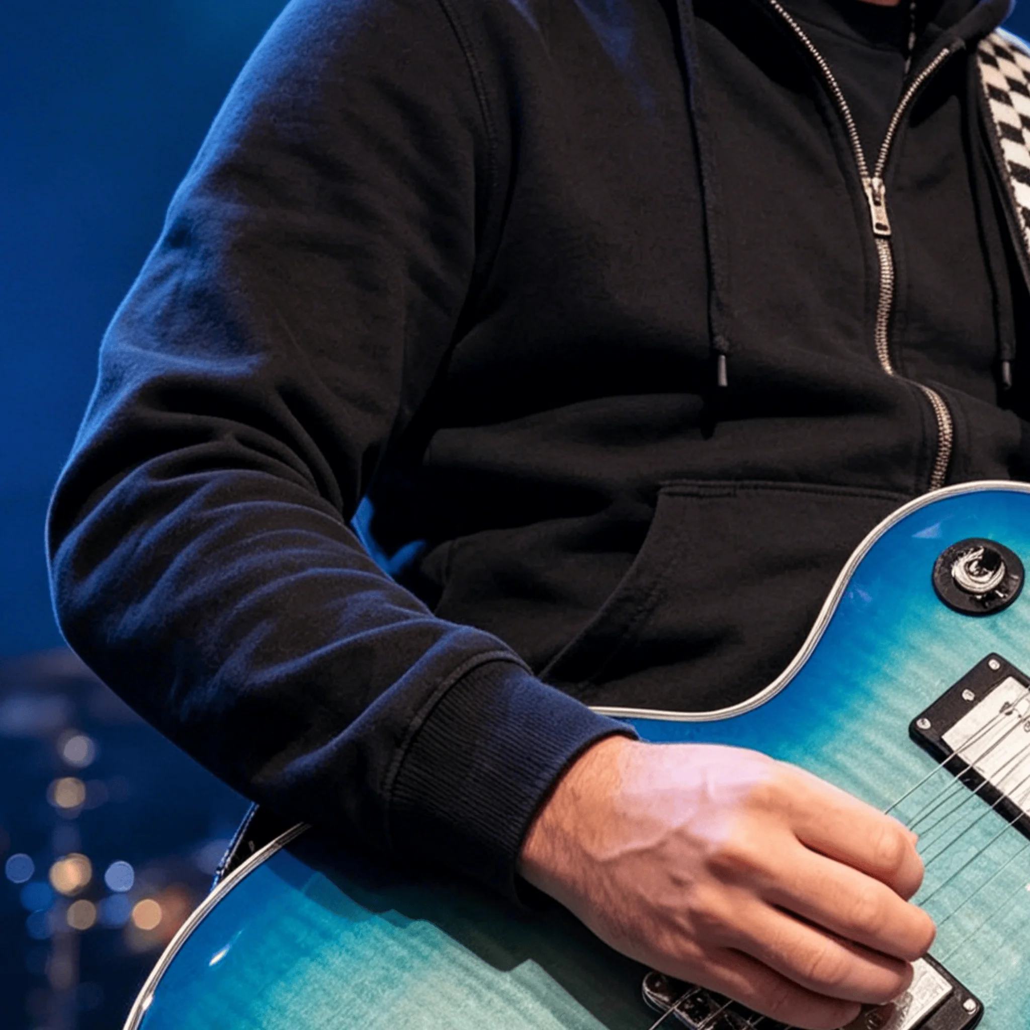 

Blue Tiger Stripe Electric Guitar, 39-inch, 6-string, dual pickups, rosewood fingerboard, mahogany body, black hardware