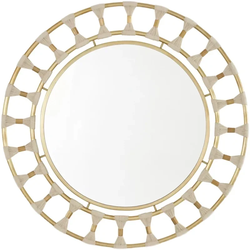 Round retro vanity mirror, princess simple cross cotton rope vanity mirror