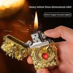 2024 New Creative High-end Heavy Armored Dragon Metal Relief Grinding Wheel Kerosene Lighter Cigarette Accessories Tool Gift