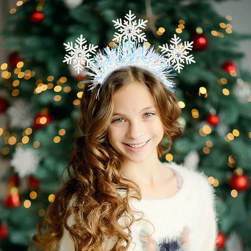 Christmas Glitter Snowflake Headband Christmas Winter Hair Accessories Hair Hoop Crown for Adult Kids Party Favors Xmas Gift