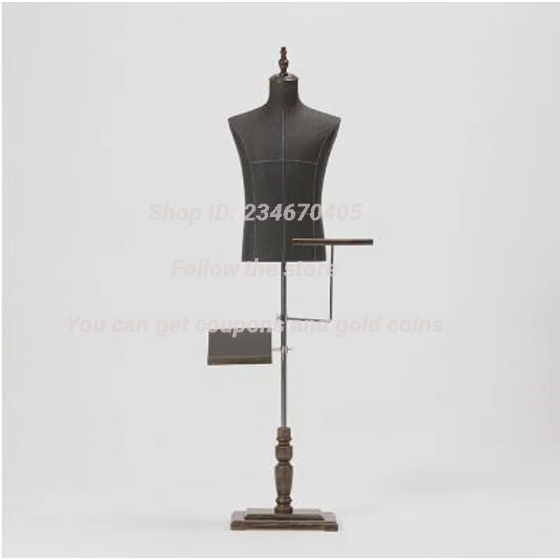 Male Half Length Mannequin Model Suit, Pants Rack Display, Clothing Store, Wooden Base, Adjustable Height, 2 Style, D146