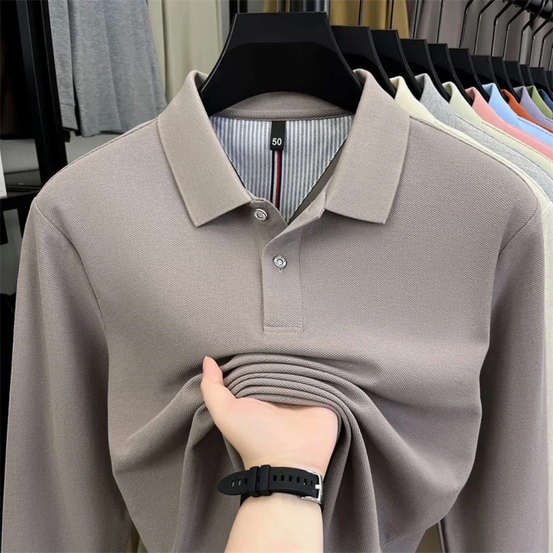 100 % reine Baumwolle, hochwertige Marke, Herren-Polohemd mit langen Ärmeln, Herbst-/Winterkollektion, modisches, luxuriöses Golfoberteil mit Stickerei, lässiges T-Shirt. – Detail 3