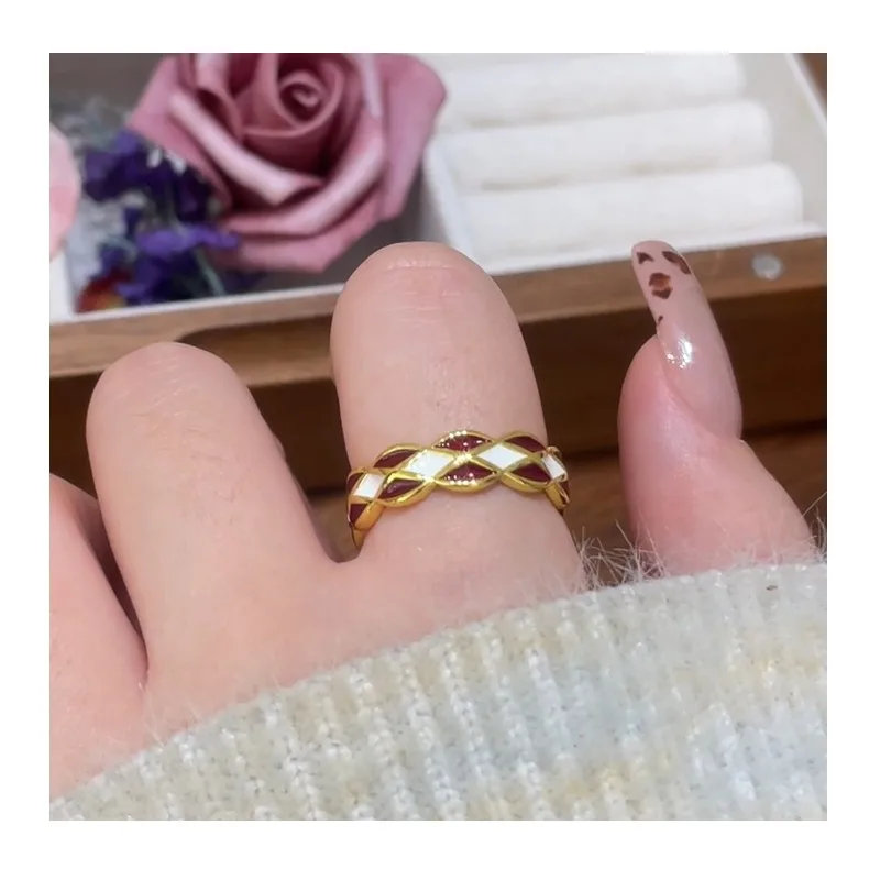 

French Light Luxury Oil Drop Diamond Ring Women's Niche Personalized Design Sense Two-color Splicing Opening Adjustable Ring
