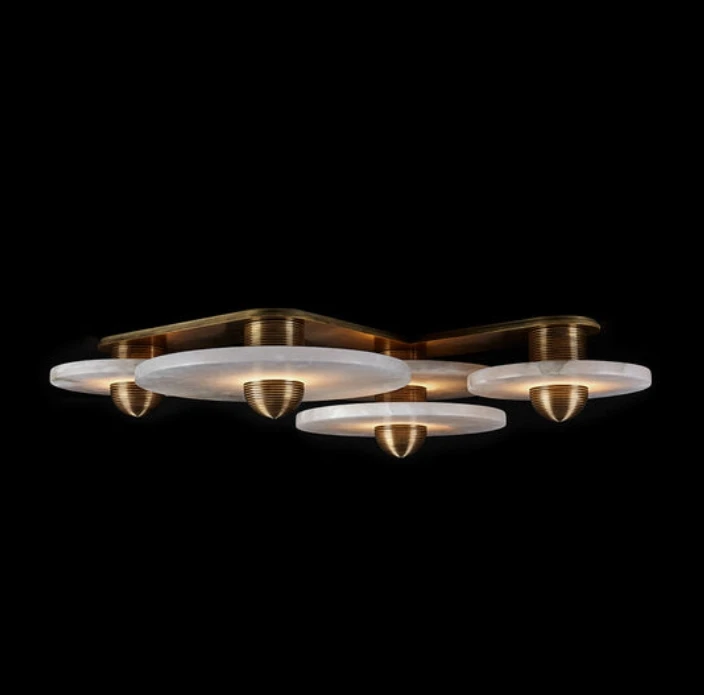 Wholesale Alabaster Marble LED Lights Minimalist Interior Art Design Brass Spanish Alabaster Stone Ceiling Lights