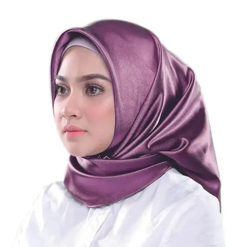 Solid Color Satin Silk 90 Square Scarf Headband For Muslim Woman Hijab Shawls Lady Fashion Simple Headscarf Islamic Turban