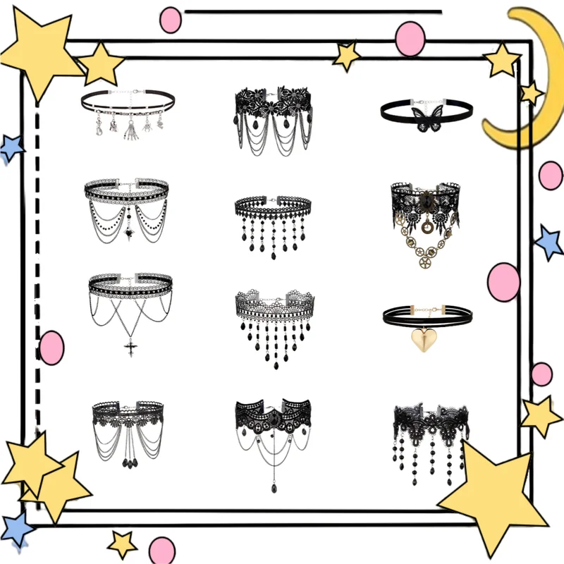

Gothic Dark Style Multi-Layer Tassel Necklace Choker Personality Design Cross-Border Accessory Anime Cosplay Costume Jewelry