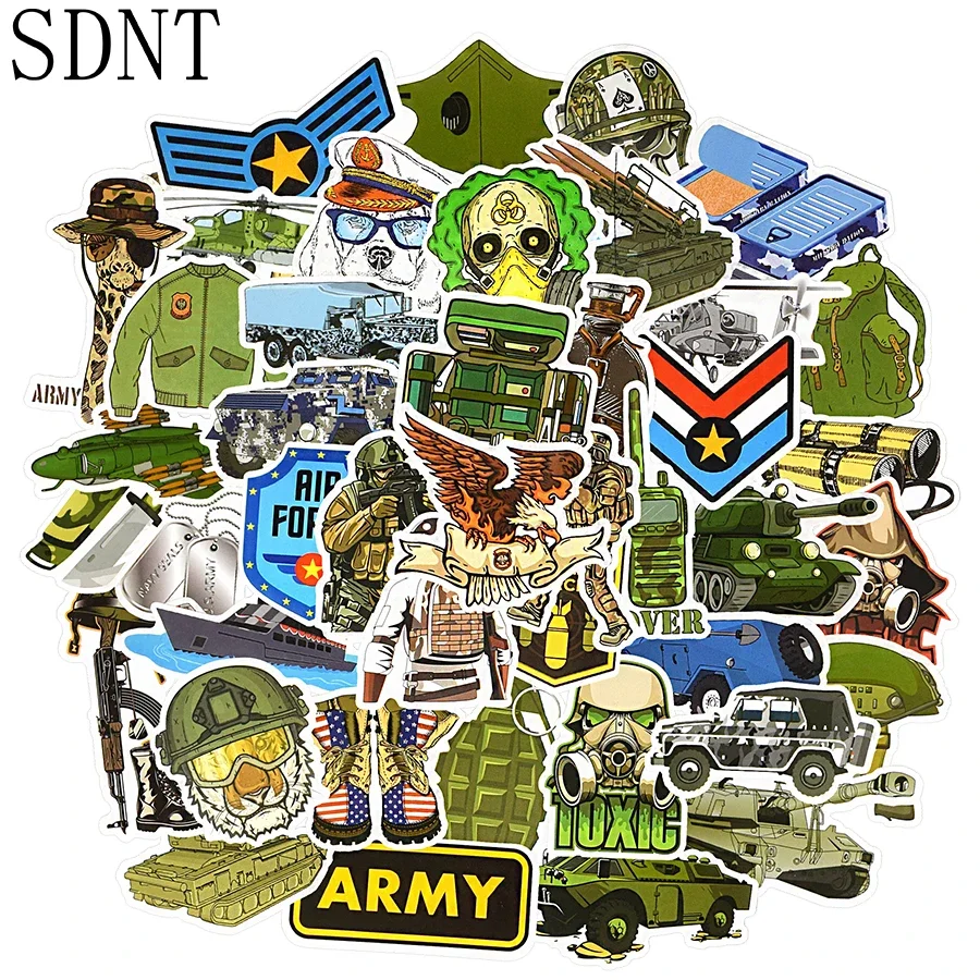 

50 PCS Military Theme Cool Stickers for Boy Soldier Badge Graffiti Stickers Waterproof DIY Storage Box Laptop Suitcase Car Decal