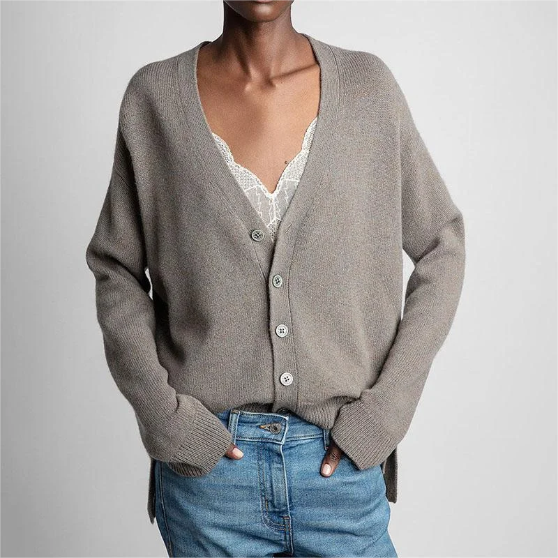 Zadig Brown Cardigans Women Button V-Neck Cashmere Sweater Casual Autumn Top Female Niche Smile Face Hot Drill Cardigan Sweaters