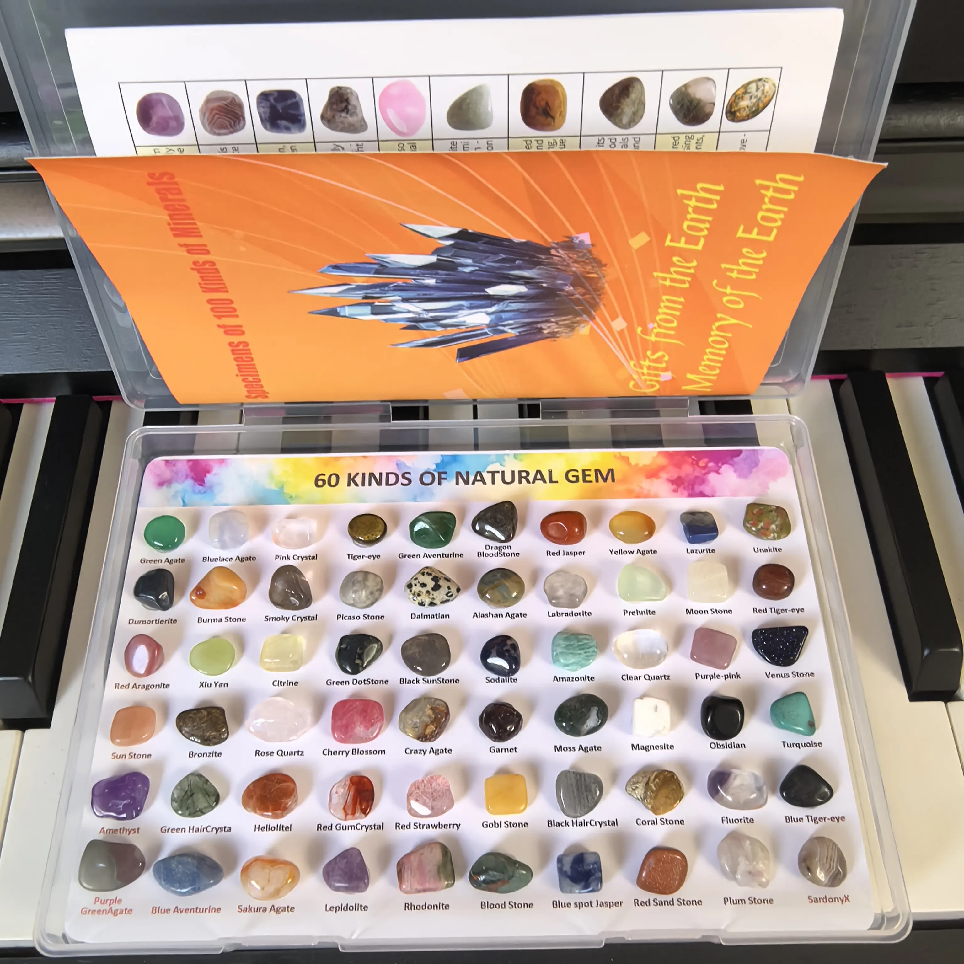 60 Stück natürliche Mineralien + 100 Arten, Handbuch, Amethyst, Obsidian, Rosenquarz, Tigerauge, Heimdekorationsornament, kreatives Geschenk für Feiertage – Detail 6