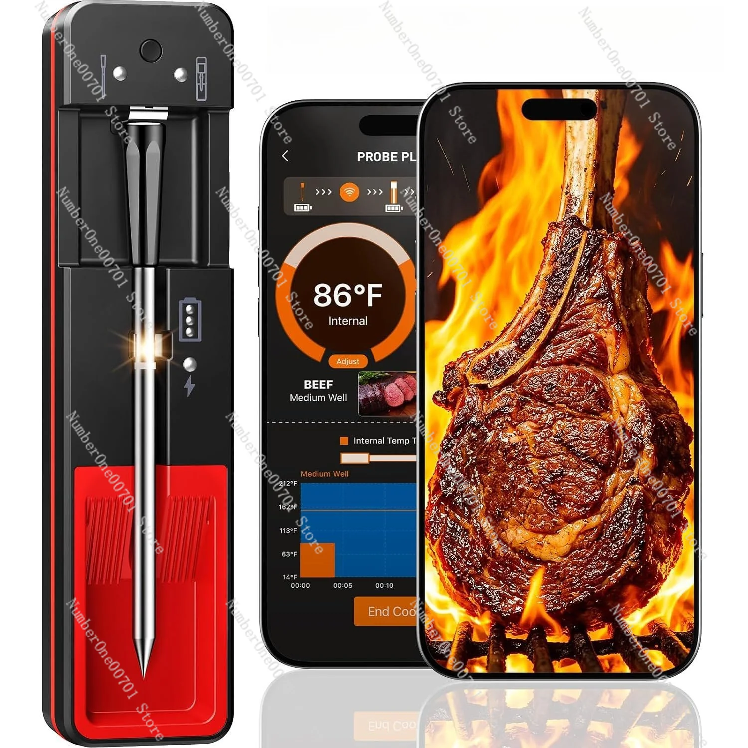 Wireless Bluetooth Meat Thermometer with Probe, Smart Digital Cooking Thermometer for BBQ, Grilling, Oven, and Smoker