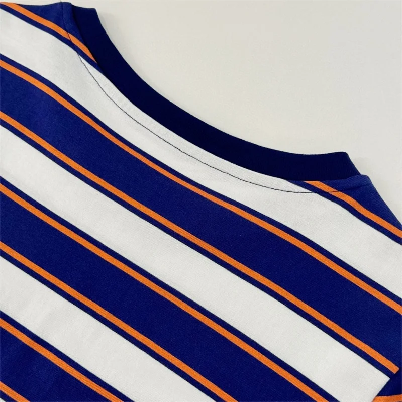 Blue Stripe T Shirt A699664 Colur Clothing Spring Summer Round Collar Design T-shirt Streetwear Embroidery Letter Long Sleeve