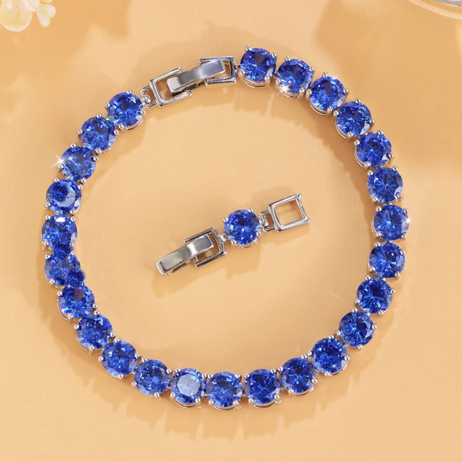 ThreeGraces Creative Shiny 0.6cm Round Synthetic Tanzanite Luxury Bridal Wedding Party Tennis Bracelet for Women Jewelry BR414