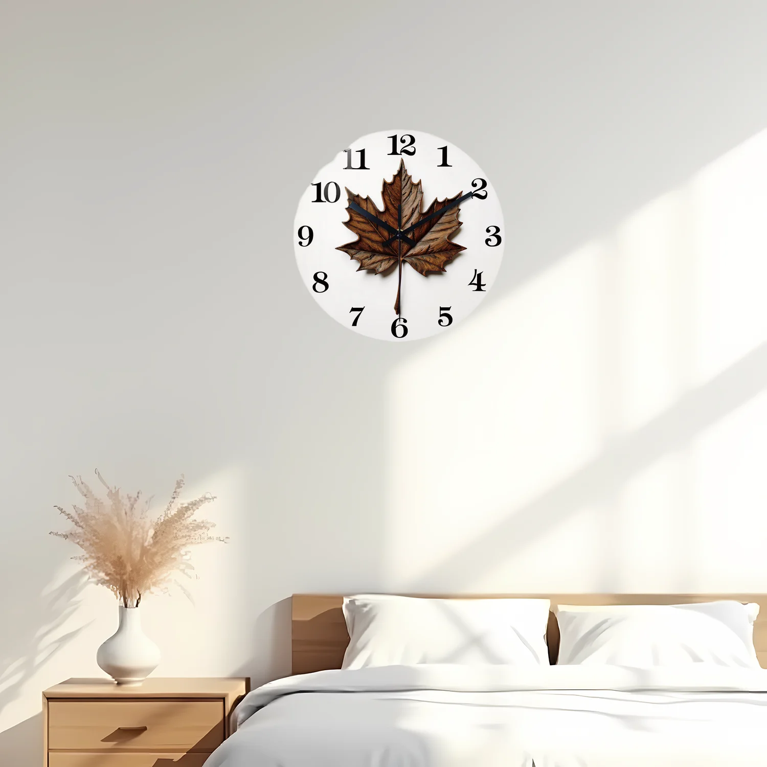 Maple Leaf Wooden Wall Clock, 10-24inch Silent Wall Clocks, Aa Battery Powered, Suitable for Living Room, Bedroom, Office Space, (Mother's Day, Easter, April Fool's Day), (Battery Not Included)