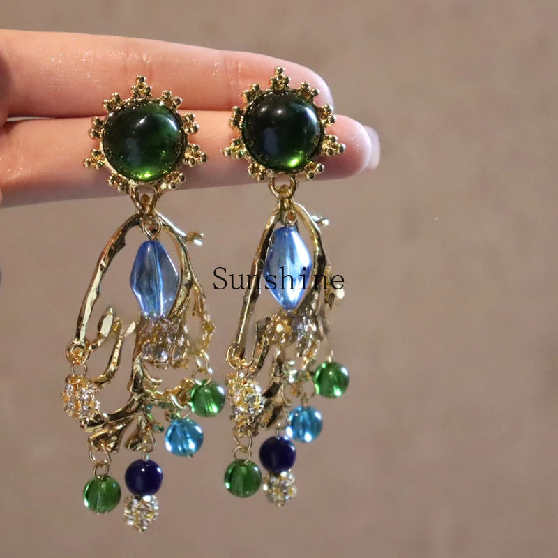 

Medieval blue gemstone retro crystal exotic ethnic earrings