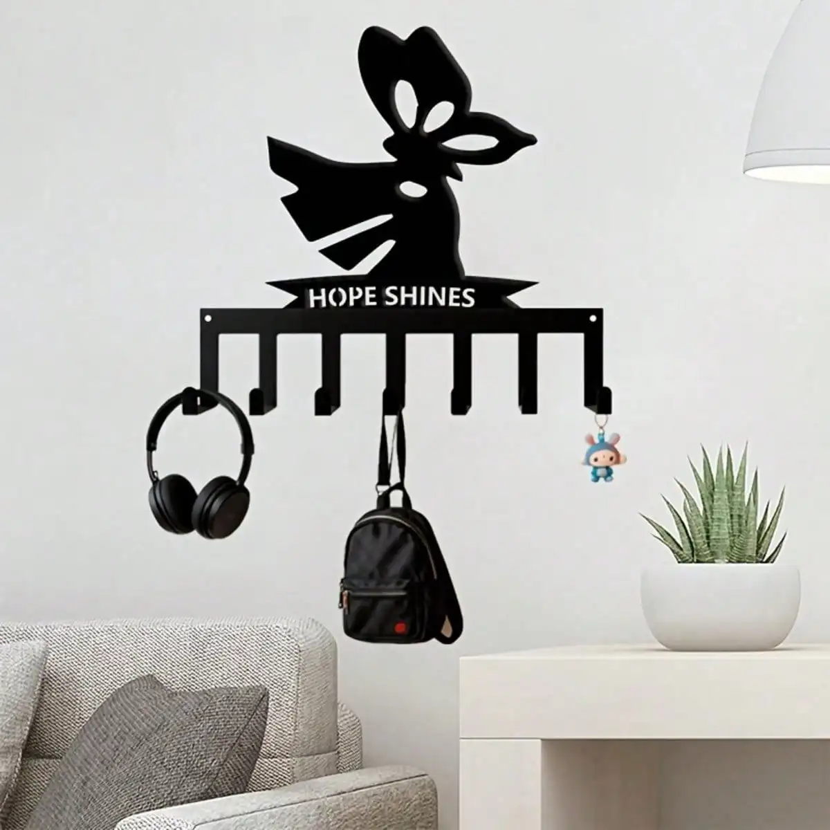 1pc Minimalist Angel Key Holder, 7 Hooks Heavy Duty Iron Wall Art Decor for Entryway Bedroom Living Room, Inspiring Gift Choice