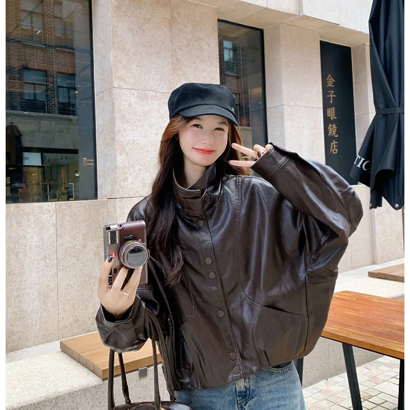 Veste en cuir noir pour femmes avec Look haut de gamme, nouveau Style d'automne, veste en cuir jumelée pour femmes, haut à la mode