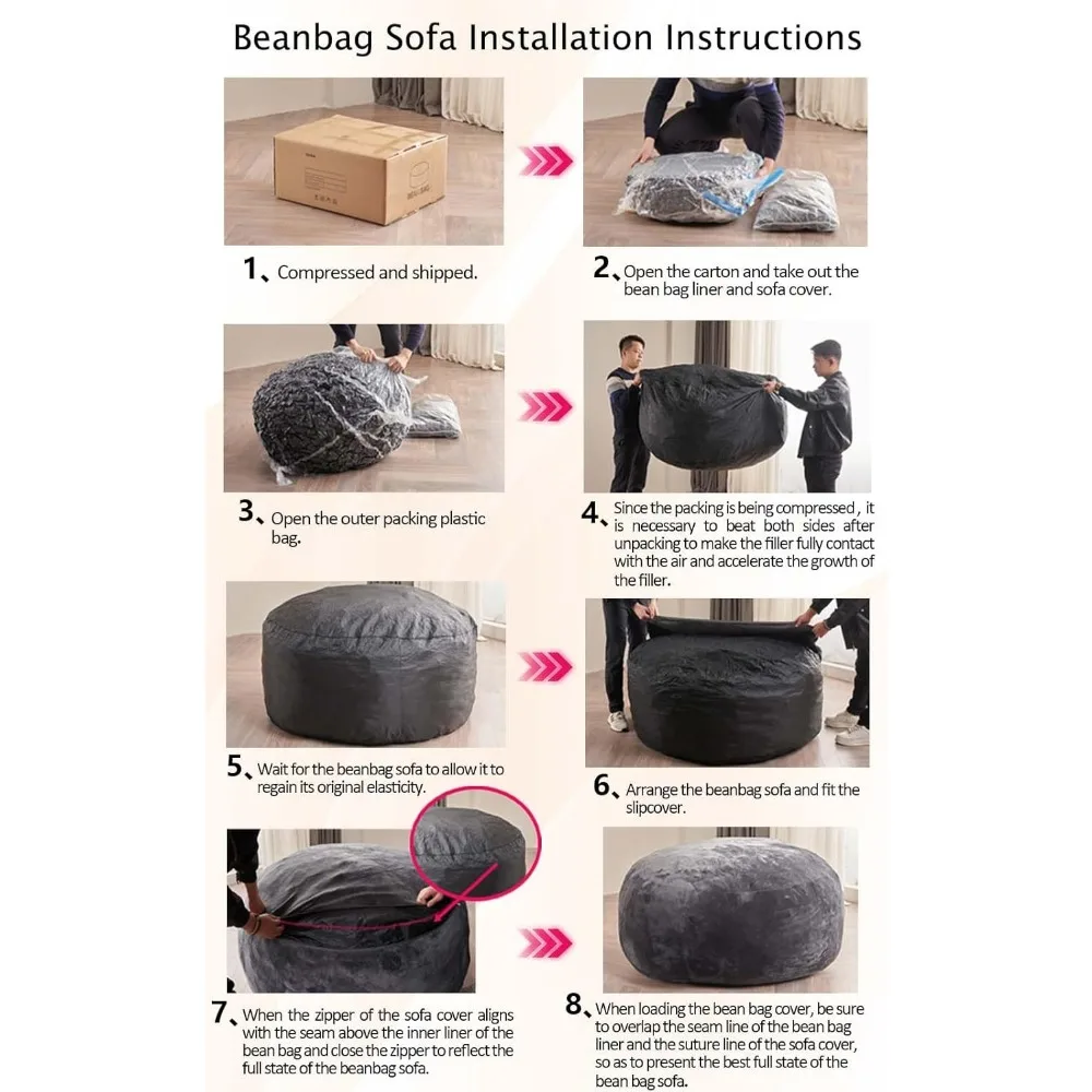 كراسي بين باج كبيرة الحجم بطول 6 أقدام للبالغين، كرسي بين باج مع حشو متضمن، كرسي بين باج العملاق مغطى بغطاء من الفلانيل #4